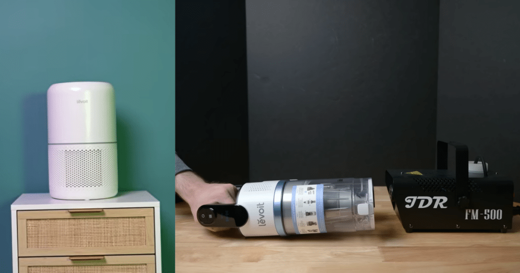 Levoit Aero filtration test | Vacuum Wars Levoit Aero sealed HEPA filtration test with smoke machine showing no air leakage