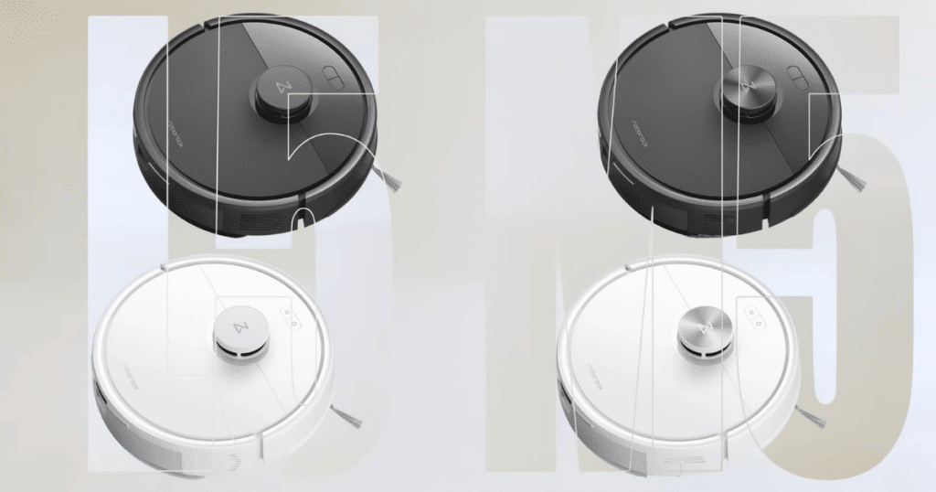 Roborock Q7 L5 Vs M5 color options | Vacuum Wars Roborock Q7 L5 vs Q7 M5 robot vacuums in black and white color options