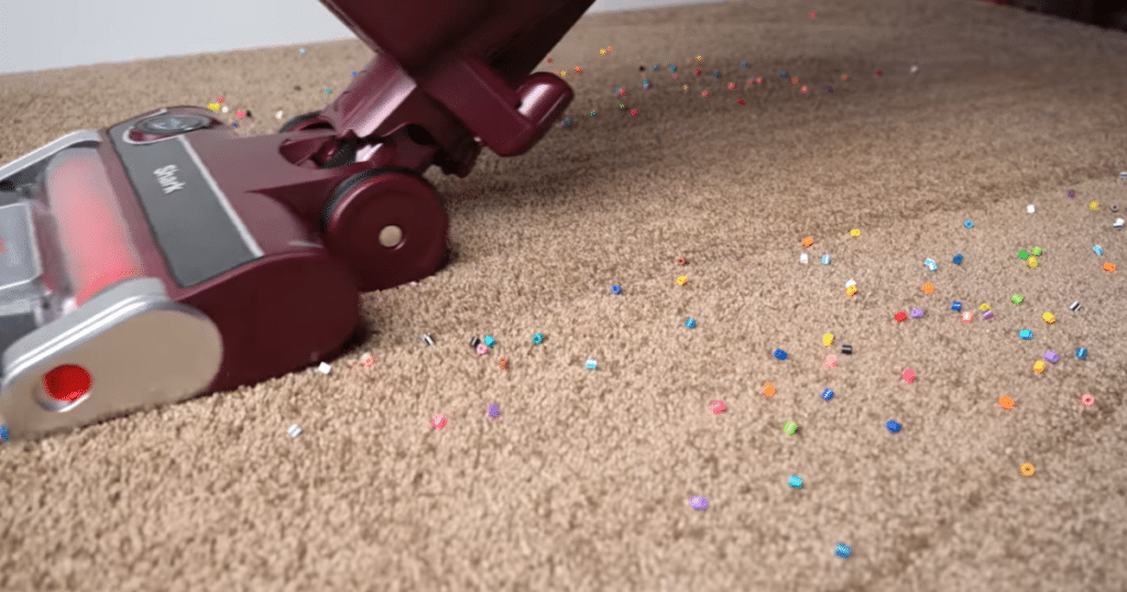 Shark Stratos Upright Vacuum Carpet Test2 | Vacuum Wars Shark PowerDetect Upright Vacuuming successfully vacuuming large debris from the surface of a carpet.