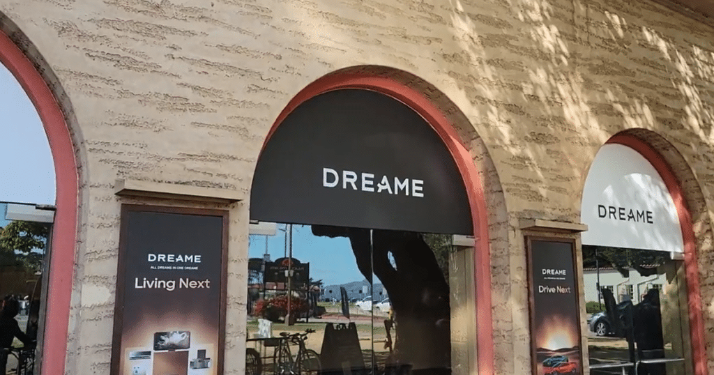 Dreame Next launch event storefront in San Francisco showcasing Dreame branding and L60 robot vacuum lineup announcement