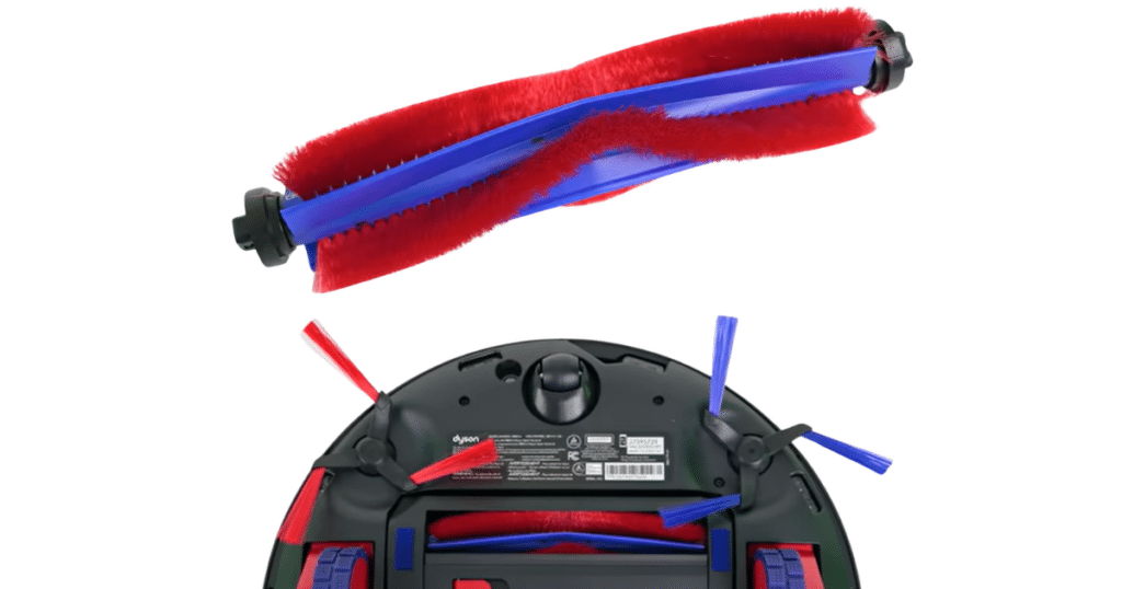 Dyson Spot + Scrub AI brushes | Vacuum Wars Dyson Spot+Scrub AI brush system with bristle roller and dual side brushes replacing previous solid roller design for carpet and hard floor cleaning