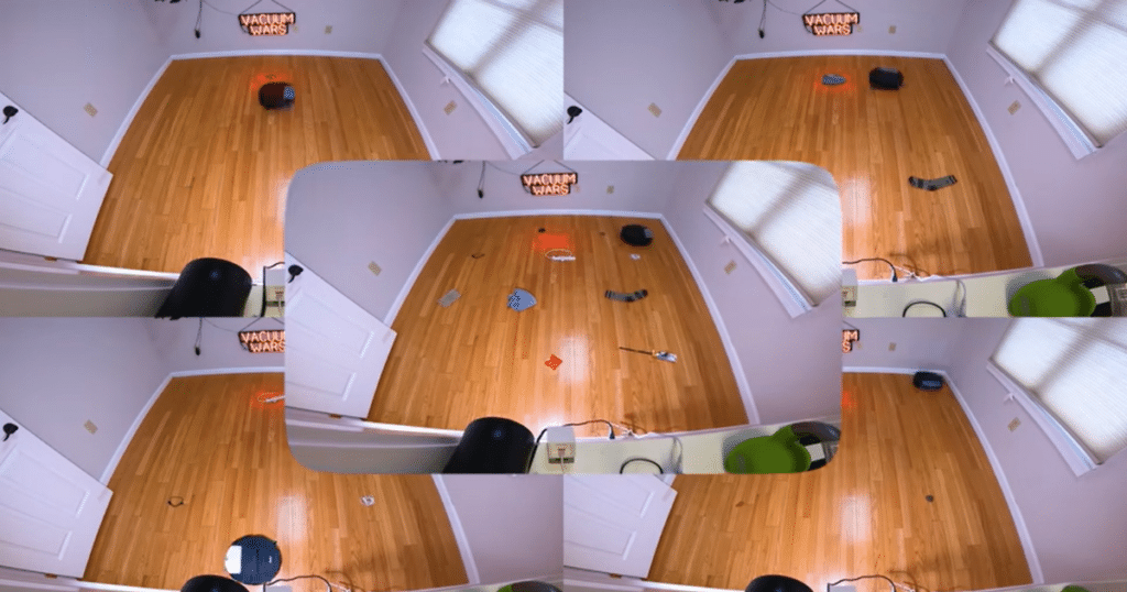 Dyson Spot + Scrub AI obstacle and battery | Vacuum Wars Dyson Spot+Scrub AI navigating cluttered room obstacle course demonstrating advanced obstacle avoidance and efficient cleaning coverage