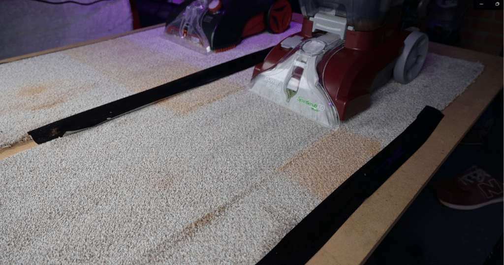 Hoover PowerSrube Deluxe Carpet Stain Testing | Vacuum Wars Hoover PowerScrub Deluxe stain test on carpet showing cleaning performance
