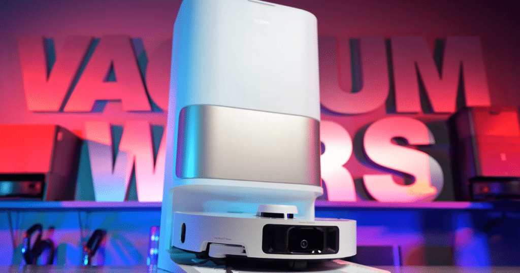 MOVA P10 Pro Ultra Gen 2 hero | Vacuum Wars MOVA P10 Pro Ultra Gen 2 robot vacuum and self-empty dock in a studio setting, highlighting its premium design as a mid-range robot vacuum mop combo under 0.