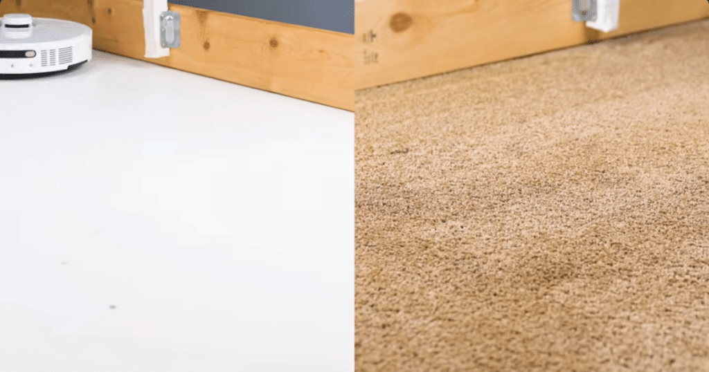 Mova P10 Pro Ultra vacuuming debris 2 | Vacuum Wars The Mova P10 Pro Ultra successfully vacuuming debris on hard floor and carpet in our studio evaluations