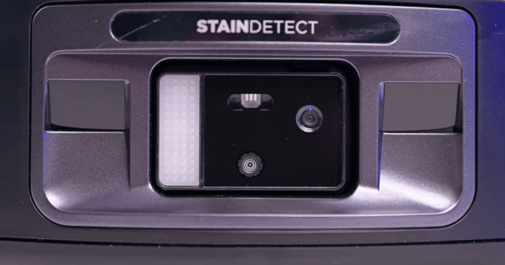 Shark Powerdetect UV Reveal OA system | Vacuum Wars Close-up of Shark UV Reveal robot vacuum obstacle avoidance system with RGB camera, 3D sensors, and NeuroNav AI.