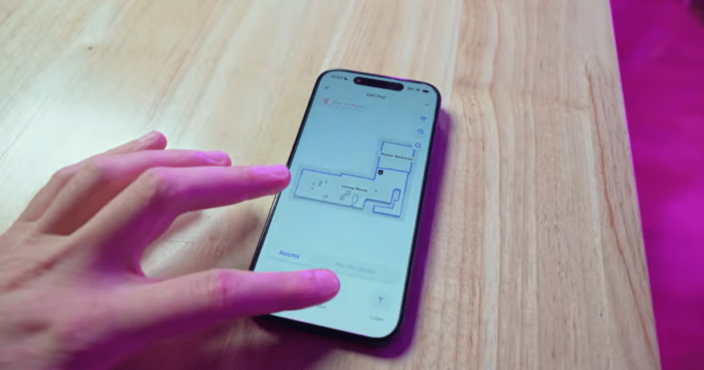 Shark Powerdetect UV Reveal app | Vacuum Wars Smartphone displaying Shark robot vacuum app with basic floor map and limited customization controls.