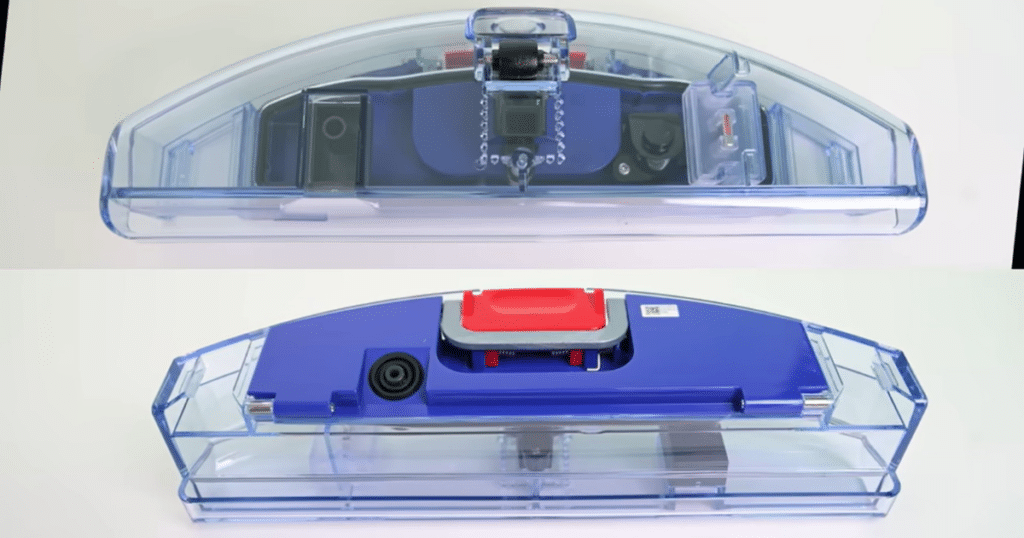 dyson spot + scrub ai robot tanks | Vacuum Wars Dyson Spot+Scrub AI removable clean and dirty water tanks showing accessible design for maintenance and cleaning