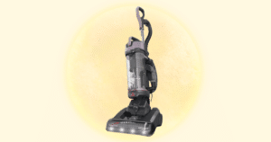Bissell CleanView Max Allergen upright vacuum cleaner on a yellow background
