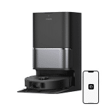 Dreame L40 Ultra Gen 2 150x150 | Vacuum Wars Smart coffee machine with app control, black and silver, on a base beside a smartphone.