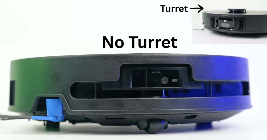 Ecovacs T90 Turret | Vacuum Wars Close up of the T90 robot vacuum compared to a model with a turret.