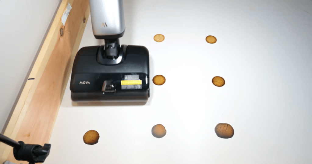 MOVA X4 Mopping Test 1 | Vacuum Wars MOVA X4 Hard floor cleaner approaching the dried on stain mopping test at Vacuum Wars