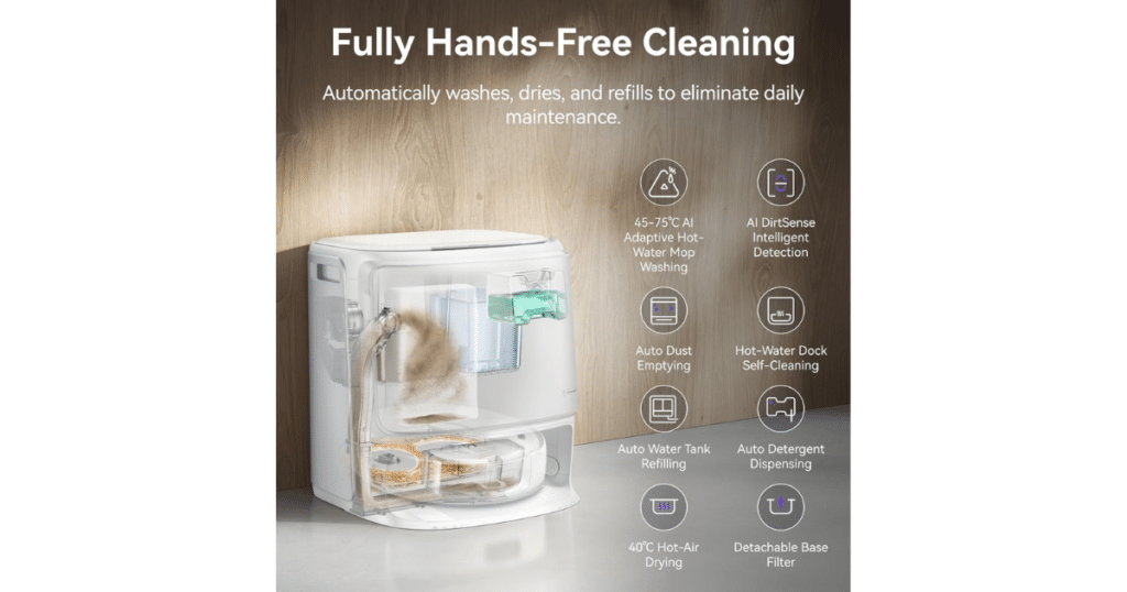 Narwal Freo Z10 Turbo dock | Vacuum Wars Narwal Freo Z10 Turbo self-cleaning dock with hot-water mop washing, auto dust emptying, and hot-air drying