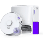 Narwal Z10 Turbo 150x150 | Vacuum Wars White circular skincare device with a removable disc attachment, a white storage case, and a purple accessory capsule for at-home facial treatment.