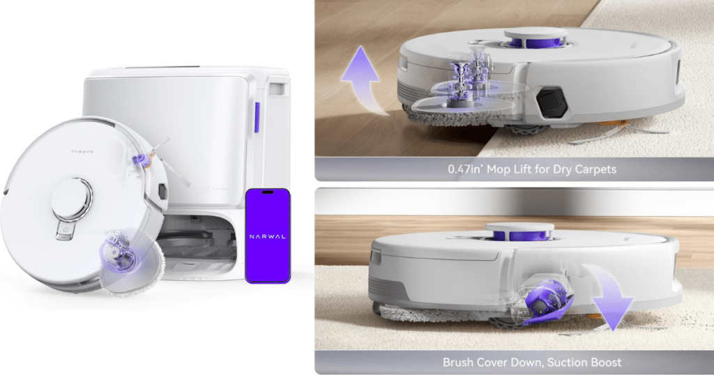 Narwal Z10 Turbo Guide | Vacuum Wars The Freo Z10 Turbo pictured with its 25,000 Pa suction and specialized carpet boost with a brush cover for targeted suction.