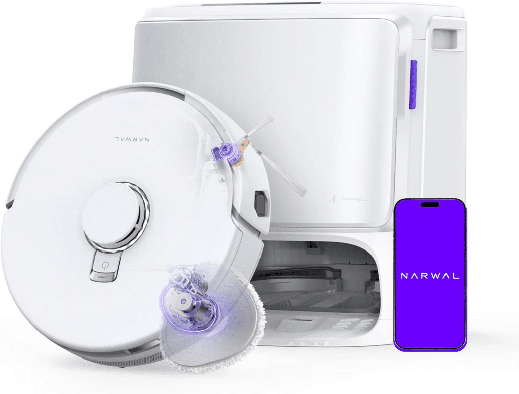 Narwal Freo Z10 Turbo robot vacuum and mop with self-cleaning dock.