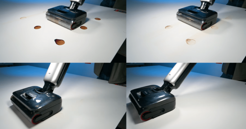 Dreame Aero Pro Stain Test Vacuum Wars | Vacuum Wars Dreame Aero Pro wet dry vacuum tested on dried coffee stains across multiple passes on a white test surface.