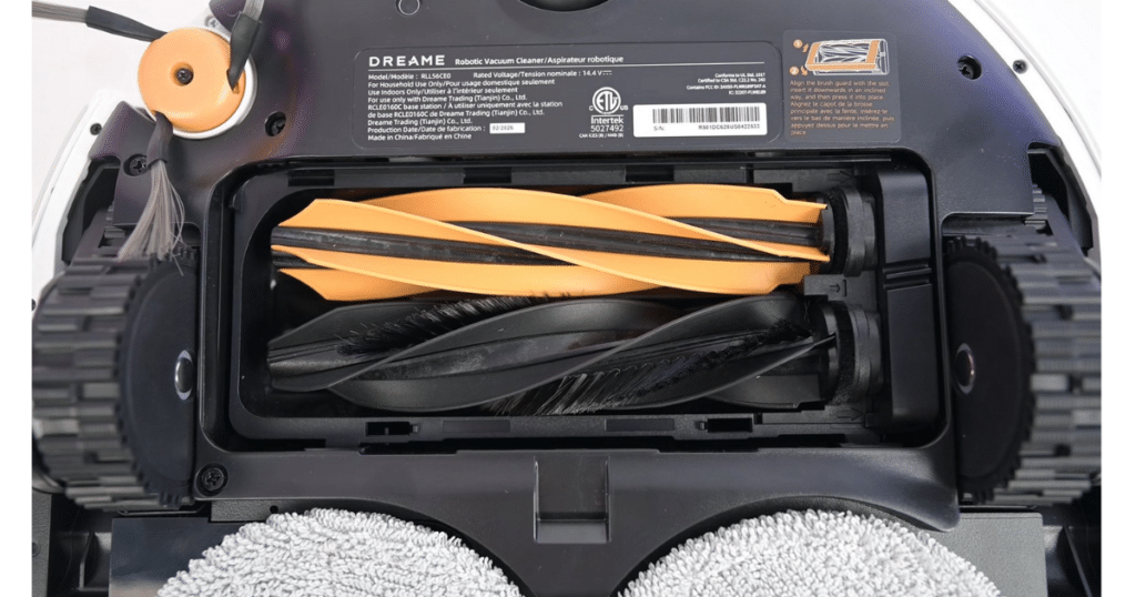 Close-up view of the Dreame L60 Pro Ultra HyperStream DuoBrush system and anti-tangle side brush