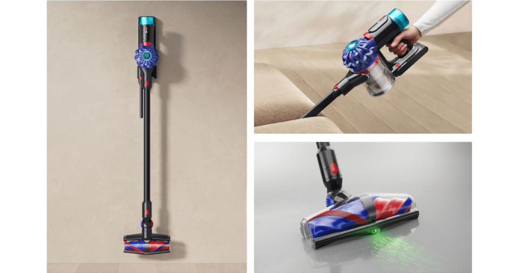 Dyson V10 Konical Stick Cordless Vacuum | Vacuum Wars Dyson V10 Konical cordless vacuum shown in stick, handheld, and floor-cleaning configurations with the All Floor Cones cleaner head
