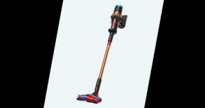 Dyson V16 Piston Animal Lineup Launch | Vacuum Wars Cordless stick vacuum cleaner with copper wand and motorized floor brush on a light gradient background, angled diagonally.