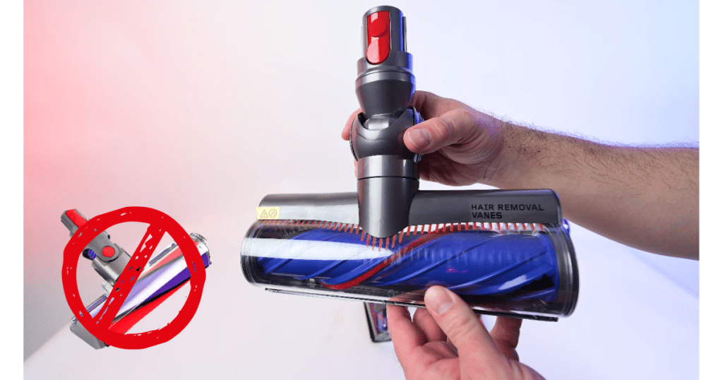 Dyson V9 Motorbar Cleaner Head | Vacuum Wars Dyson V9 Motorbar cleaner head showing the Motorbar brushroll with hair removal vanes and no included soft roller head.
