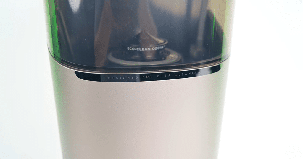 Eufy Omni S2 electrolyzing 1 | Vacuum Wars Close-up of the Eufy Omni S2 UniClean dock highlighting its built-in Eco-Clean Ozone water electrolysis system, which sanitizes the water used for mop washing and internal dock maintenance.
