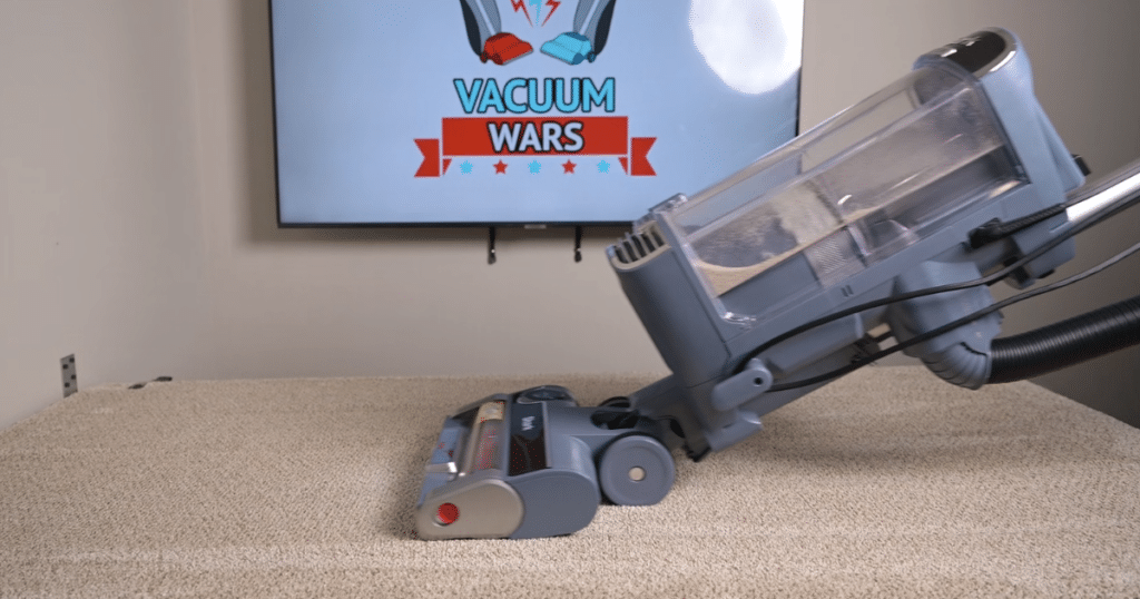 Shark  Performance Powered Lift-Away UV2500 vacuum cleaning carpet during Vacuum Wars carpet performance testing.