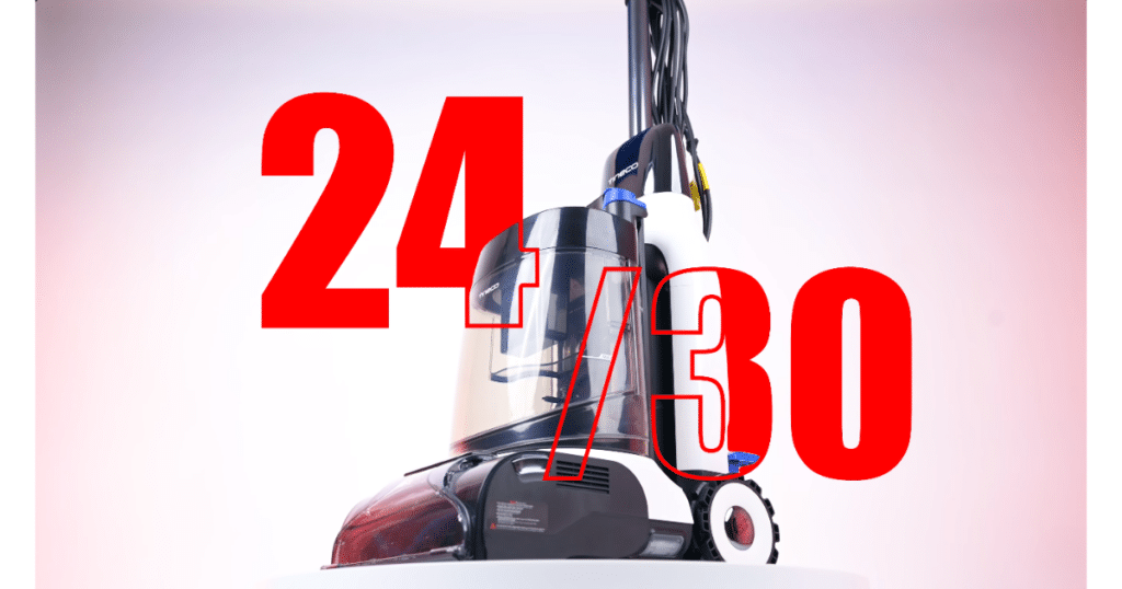 Tineco Carpet ONE Cruiser Overall Vacuum Wars Score | Vacuum Wars Tineco Carpet ONE Cruiser ranking graphic showing the carpet cleaner placed 24th out of approximately 30 models tested by Vacuum Wars.
