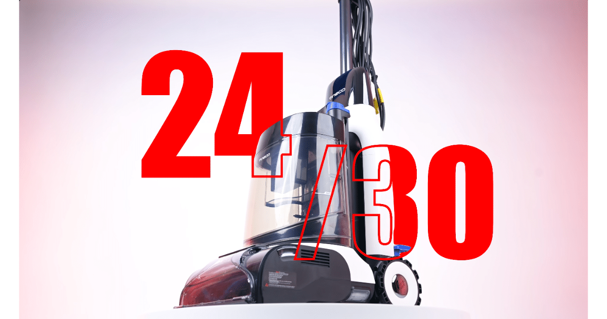 Red '24/30' rating over a vacuum cleaner, suggesting a product score or review show.