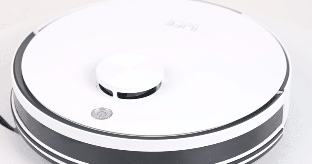 iLife A30 Pro Lidar Turret | Vacuum Wars Close-up view of the iLife A30 Pro robot vacuum highlighting its LiDAR navigation turret on top of the robot.