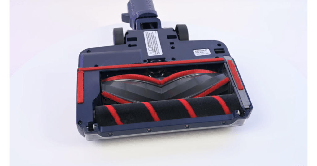 Bissell PowerClean DualBrush brush rolls floorhead at Vacuum Wars | Vacuum Wars Underside of the Bissell PowerClean DualBrush floor head showing the front soft roller and rear conventional brush roll.