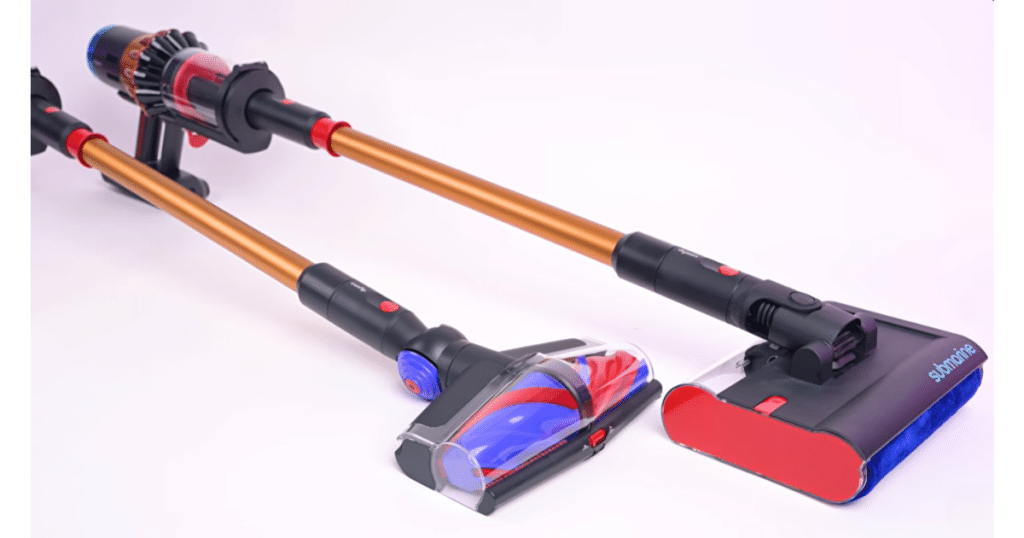 Dyson V16 Piston Animal Submarine and Cordless Vacuum Cleaner at Vacuum Wars | Vacuum Wars Dyson V16 Piston Animal and Dyson V16 Piston Animal Submarine cordless vacuums shown side by side with their cleaner heads attached.