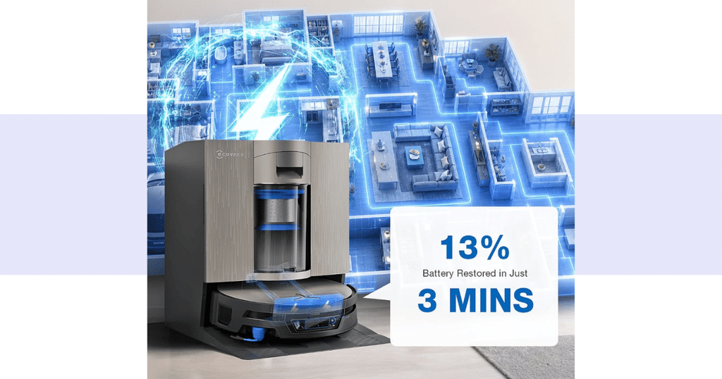 Ecovacs x12s omnicyclone charge | Vacuum Wars ECOVACS DEEBOT X12S OmniCyclone PowerBoost Plus restores 13% battery during a three-minute roller wash.