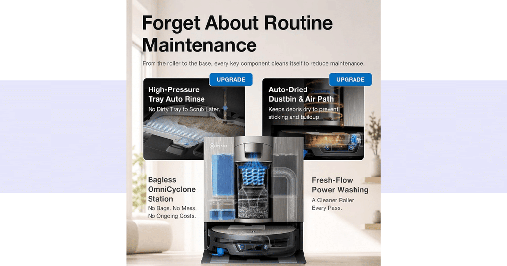 Ecovacs x12s omnicyclone dock | Vacuum Wars ECOVACS DEEBOT X12S OmniCyclone bagless self-emptying station with PureCyclone dust collection and automated mop washing.