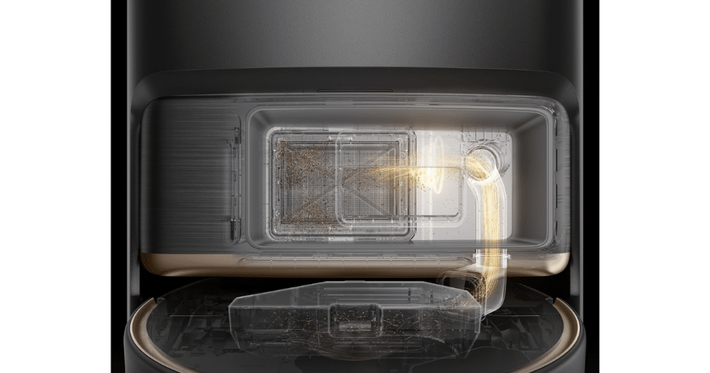 MOVA V70 Ultra Complete bagless | Vacuum Wars MOVA V70 Ultra Complete EcoCyclone bagless auto-empty dock transfers debris from the robot vacuum into a reusable dust container. Image MOVA