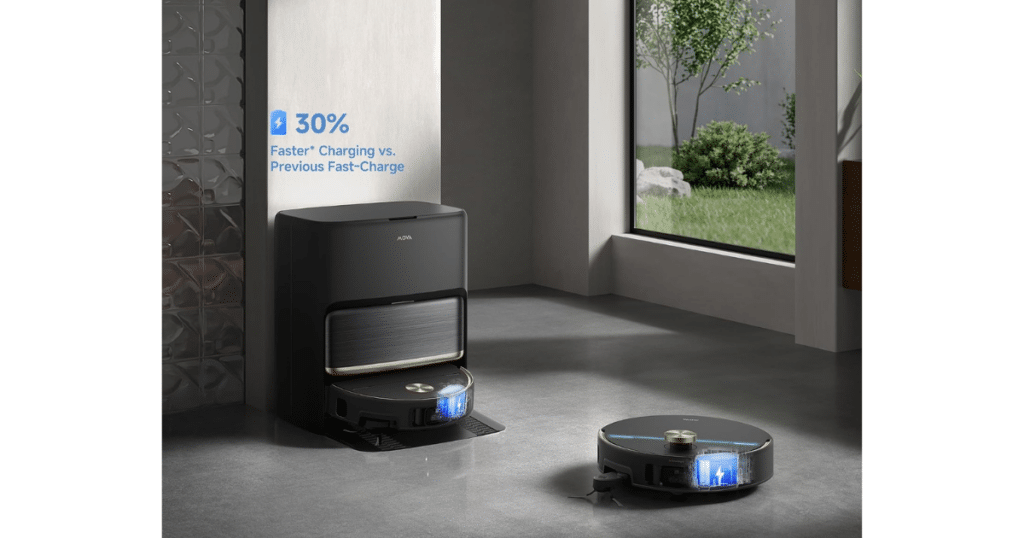 MOVA V70 Ultra Complete charge | Vacuum Wars MOVA V70 Ultra Complete robot vacuum and all-in-one dock feature fast charging for its 6,400mAh battery. Image MOVA