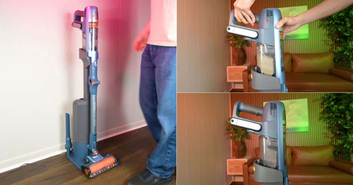 | Vacuum Wars Shark PowerDetect Speed Clean & Empty cordless vacuum on its charging dock, with the onboard dustbin being automatically emptied into the dock.