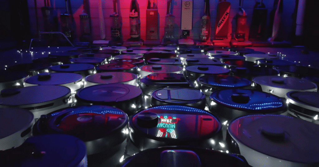 vacuum wars studio robots in the dark | Vacuum Wars Dozens of robot vacuums in the Vacuum Wars test lab illustrate the scale and complexity of today's consumer robotics industry.