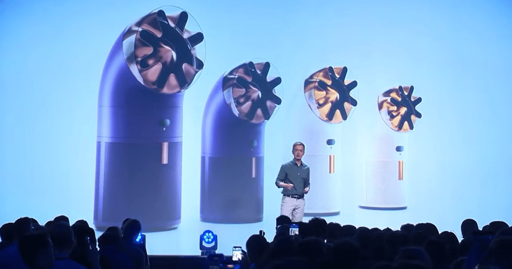Dyson HushJet Air Purifiers Presentation at IFA 2026 | Vacuum Wars Dyson presentation displaying four HushJet air-treatment machines in different sizes and color options.