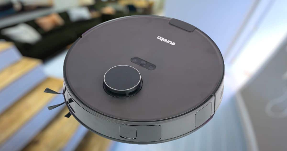 | Vacuum Wars Close-up of the Eureka E20 Evo Plus robot vacuum showing its top-mounted LDS LiDAR sensor used for mapping and navigation.