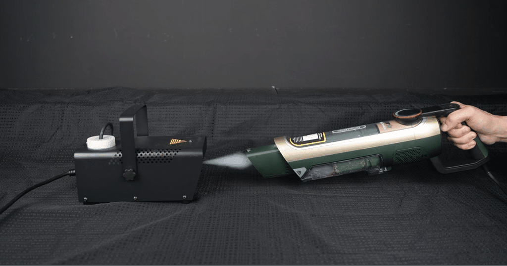 Shark Transformer PowerDetect Filtration Testing at Vacuum Wars | Vacuum Wars Shark PowerDetect Transformer undergoing Vacuum Wars’ fog filtration evaluation.
