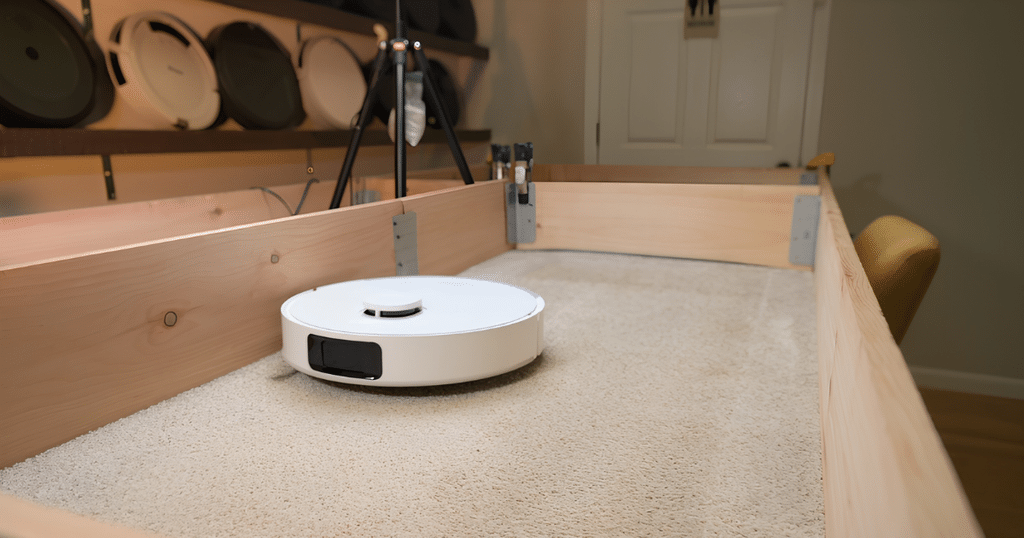 Dreame D20 Plus Carpet Deep Clean Test at Vacuum Wars | Vacuum Wars Dreame D20+ on the carpet deep-cleaning test platform at Vacuum Wars.