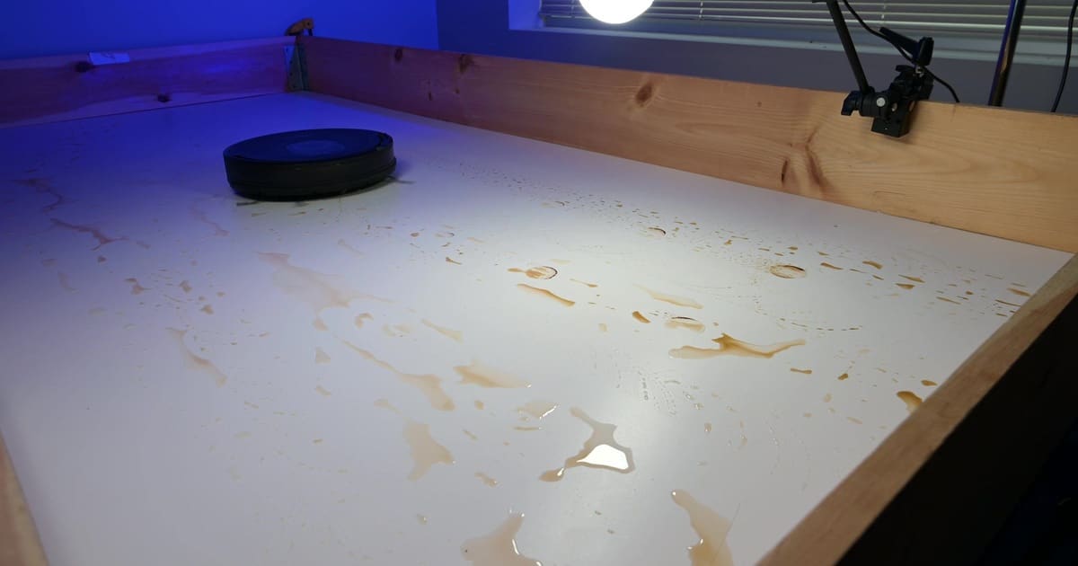 Tikom G8000 Max water left behind | Vacuum Wars Visible pools of water left on the test surface during Tikom G8000 Max mopping tests.